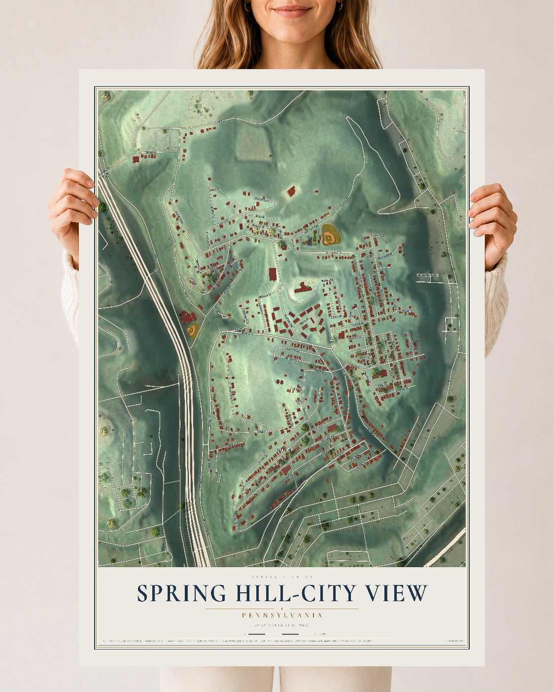 Map of Spring Hill-City View, Pennsylvania, 24 x 36 inch unframed archival matte print