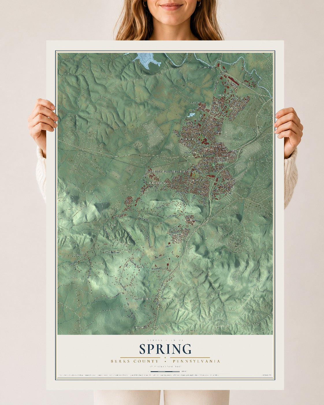 Map of Spring, Berks County, Pennsylvania, 24 x 36 inch unframed archival matte print