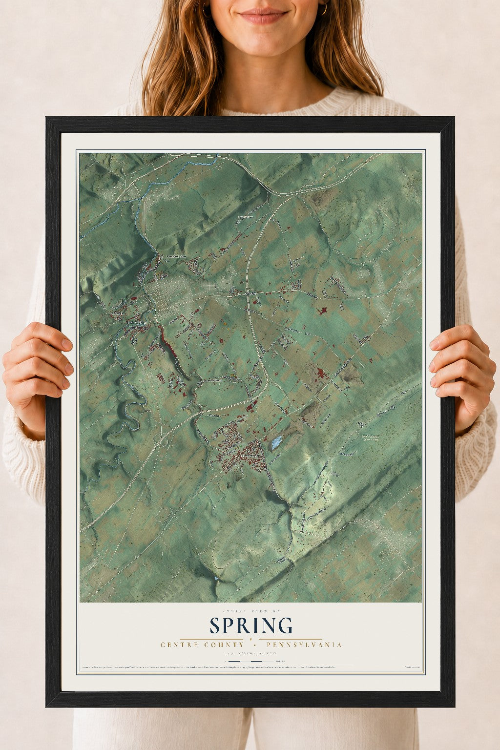 Map of Spring, Centre County, Pennsylvania, 18 x 24 inch print in a black wood frame