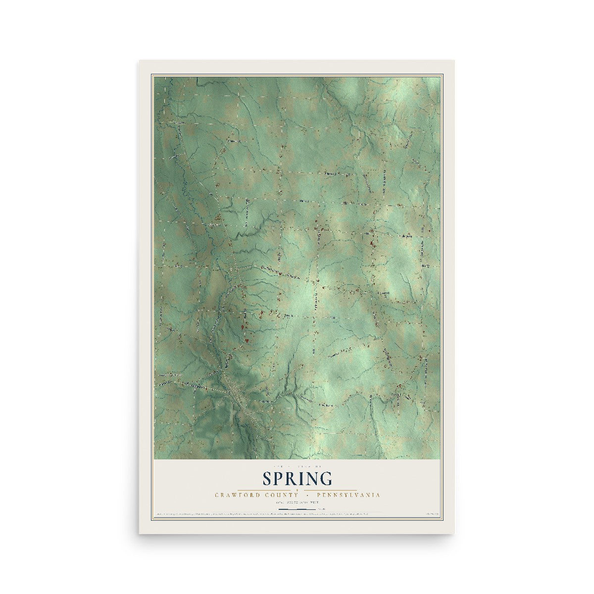 Map of Spring, Crawford County, Pennsylvania, 12 x 18 inch unframed archival matte print