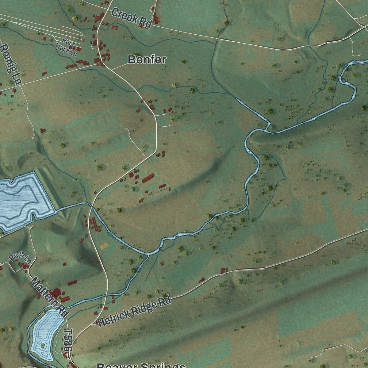 Second close-up of the map of Spring, Snyder County, Pennsylvania print showing more streets and buildings
