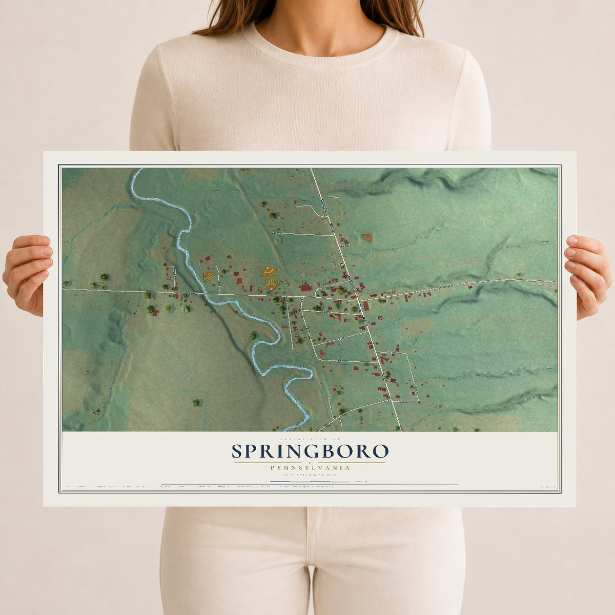 Map of Springboro, Pennsylvania, 12 x 18 inch unframed archival matte print