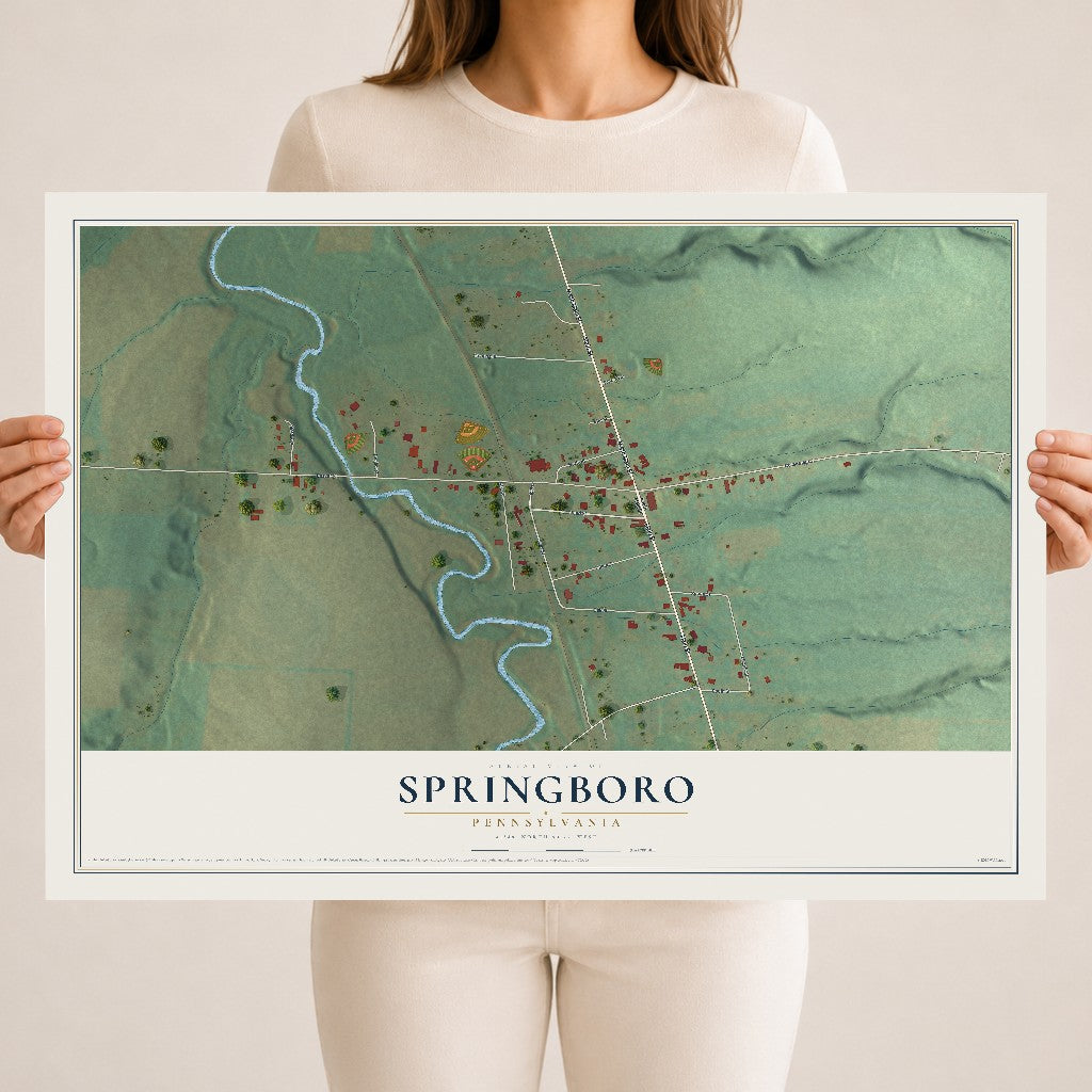 Map of Springboro, Pennsylvania, 18 x 24 inch unframed archival matte print