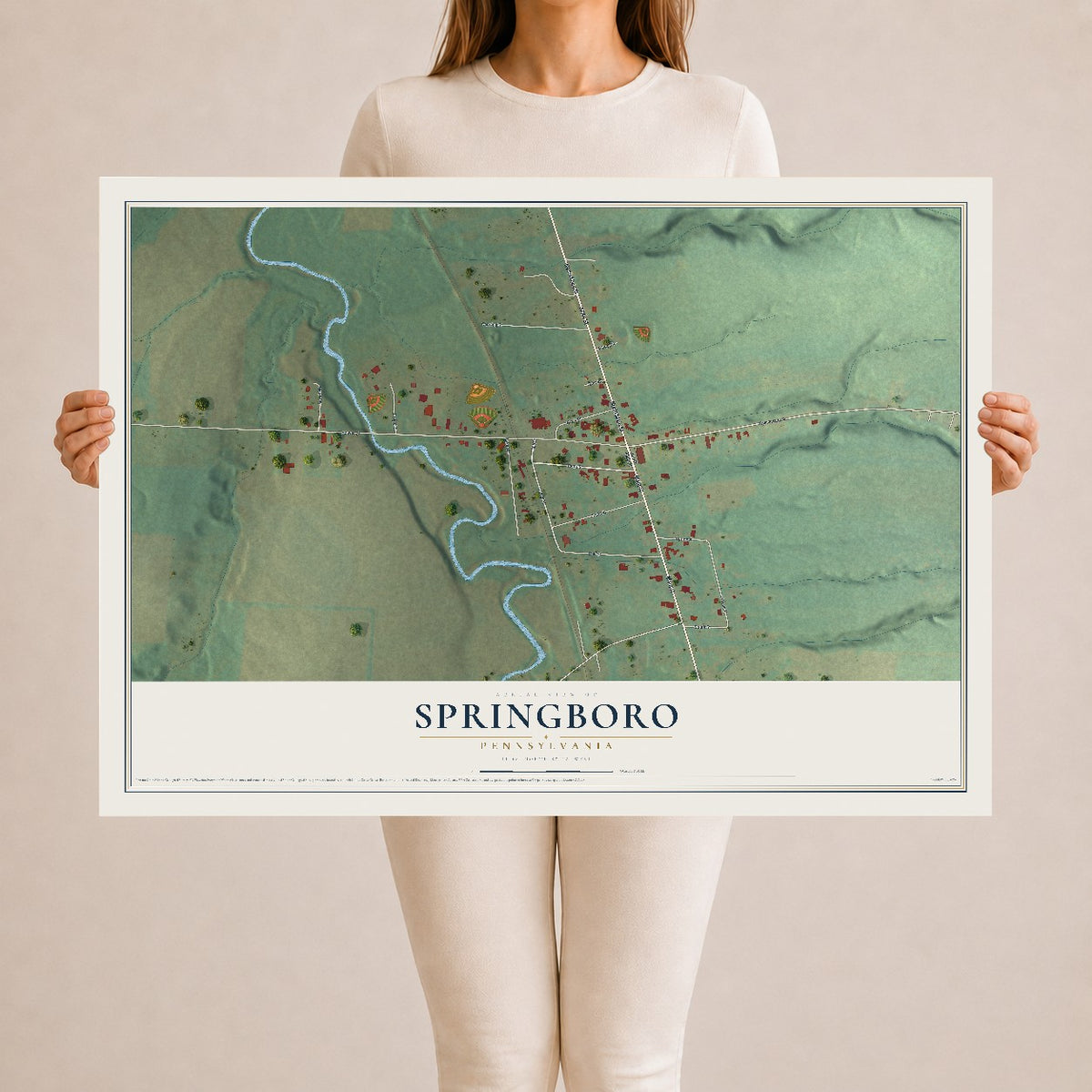 Map of Springboro, Pennsylvania, 24 x 36 inch unframed archival matte print