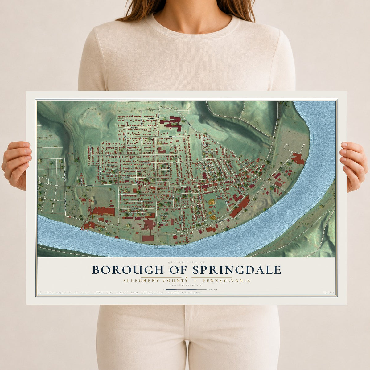 Map of the Borough of Springdale, Allegheny County, Pennsylvania, 12 x 18 inch unframed archival matte print