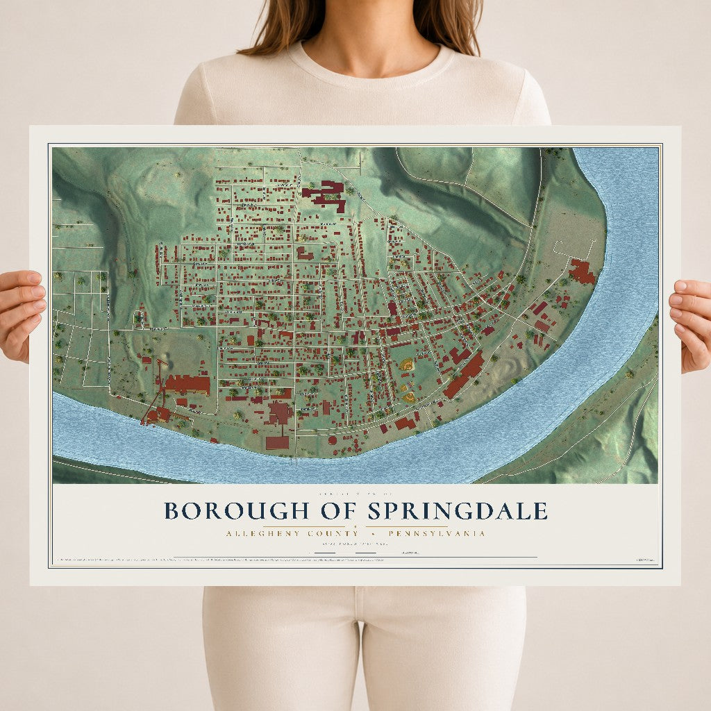 Map of the Borough of Springdale, Allegheny County, Pennsylvania, 18 x 24 inch unframed archival matte print