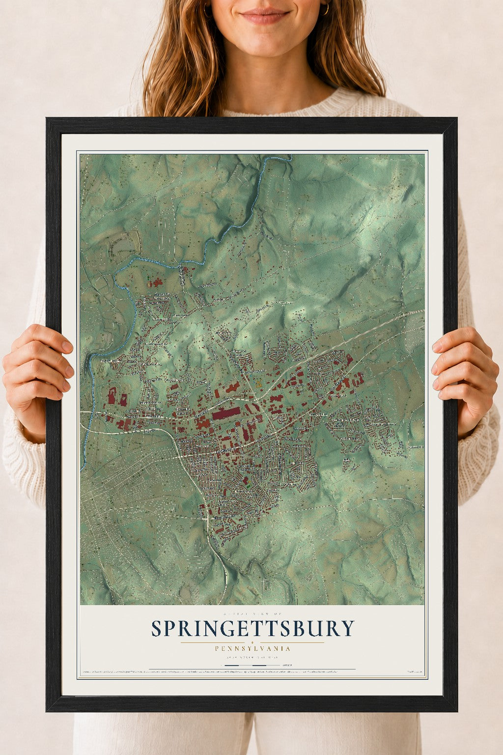 Map of Springettsbury, Pennsylvania, 18 x 24 inch print in a black wood frame