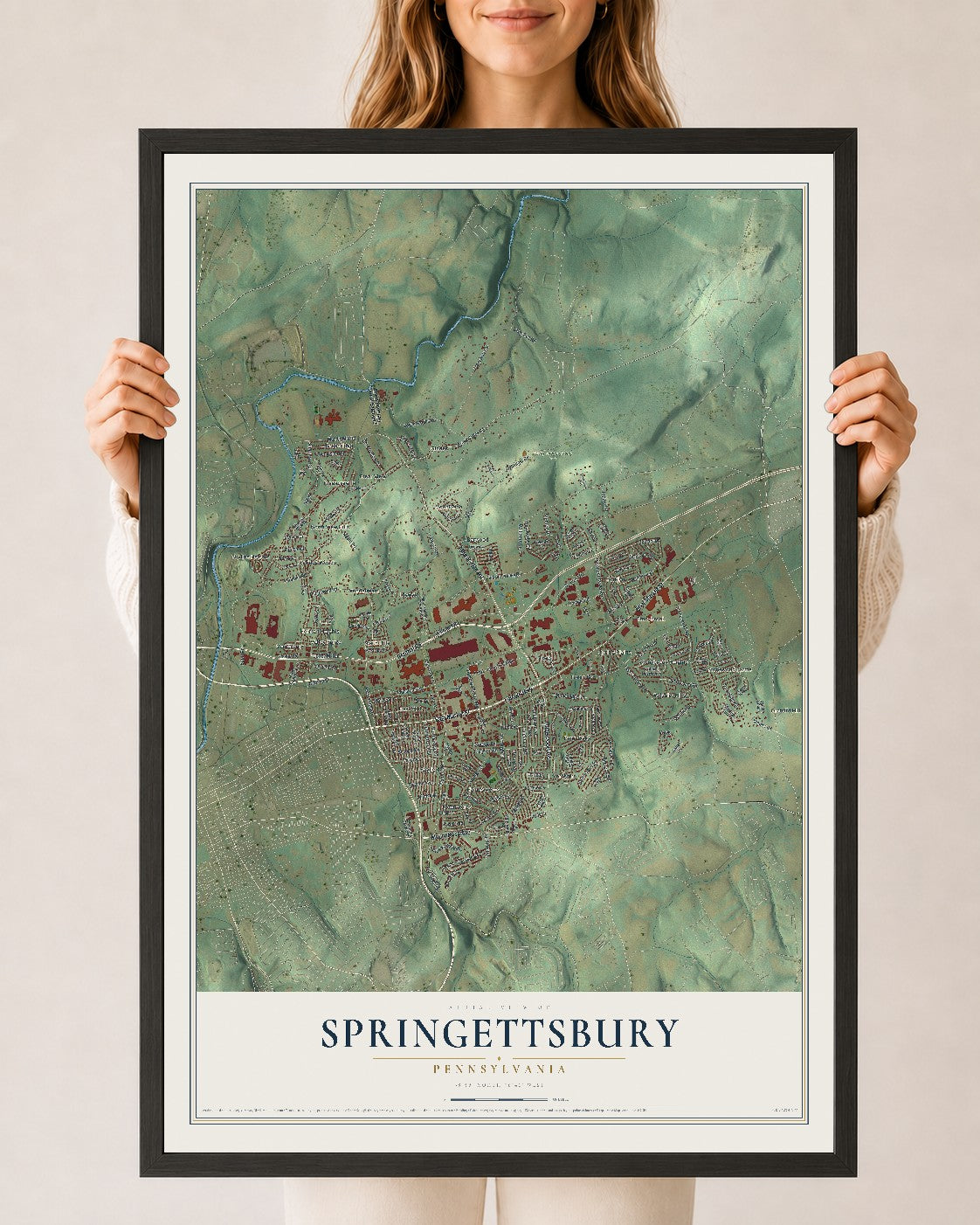 Map of Springettsbury, Pennsylvania, 24 x 36 inch print in a black wood frame