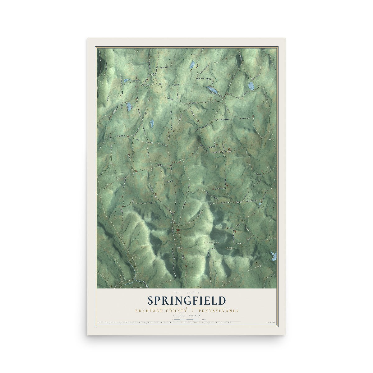 Map of Springfield, Bradford County, Pennsylvania, 12 x 18 inch unframed archival matte print
