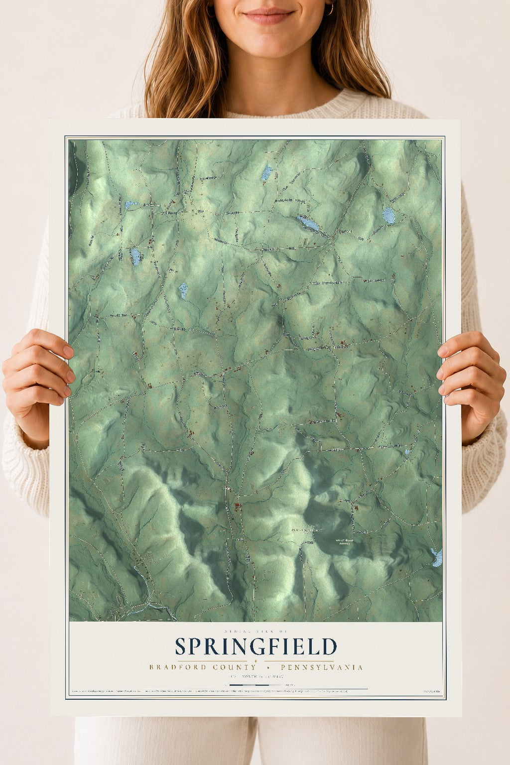 Map of Springfield, Bradford County, Pennsylvania, 18 x 24 inch unframed archival matte print