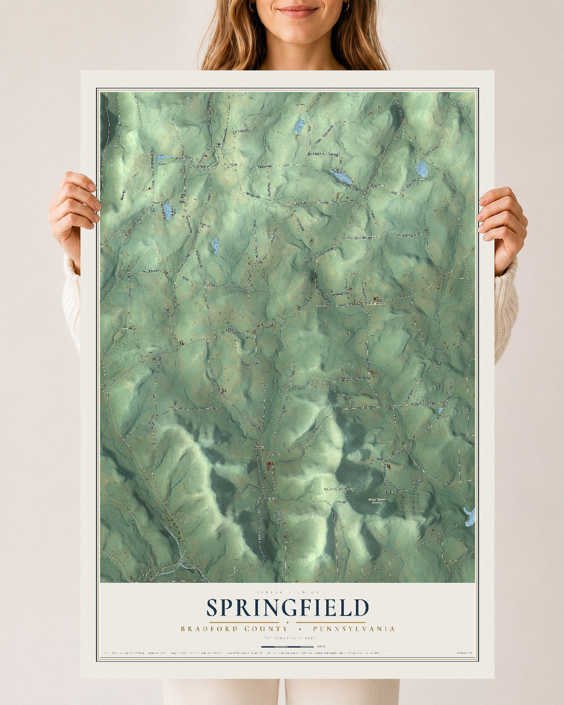 Map of Springfield, Bradford County, Pennsylvania, 24 x 36 inch unframed archival matte print