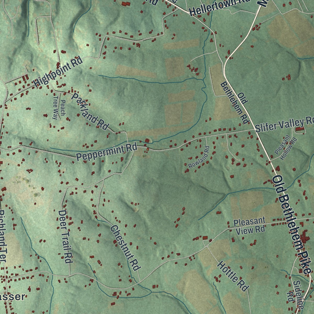 Close-up of the map of Springfield, Bucks County, Pennsylvania print showing street and building detail