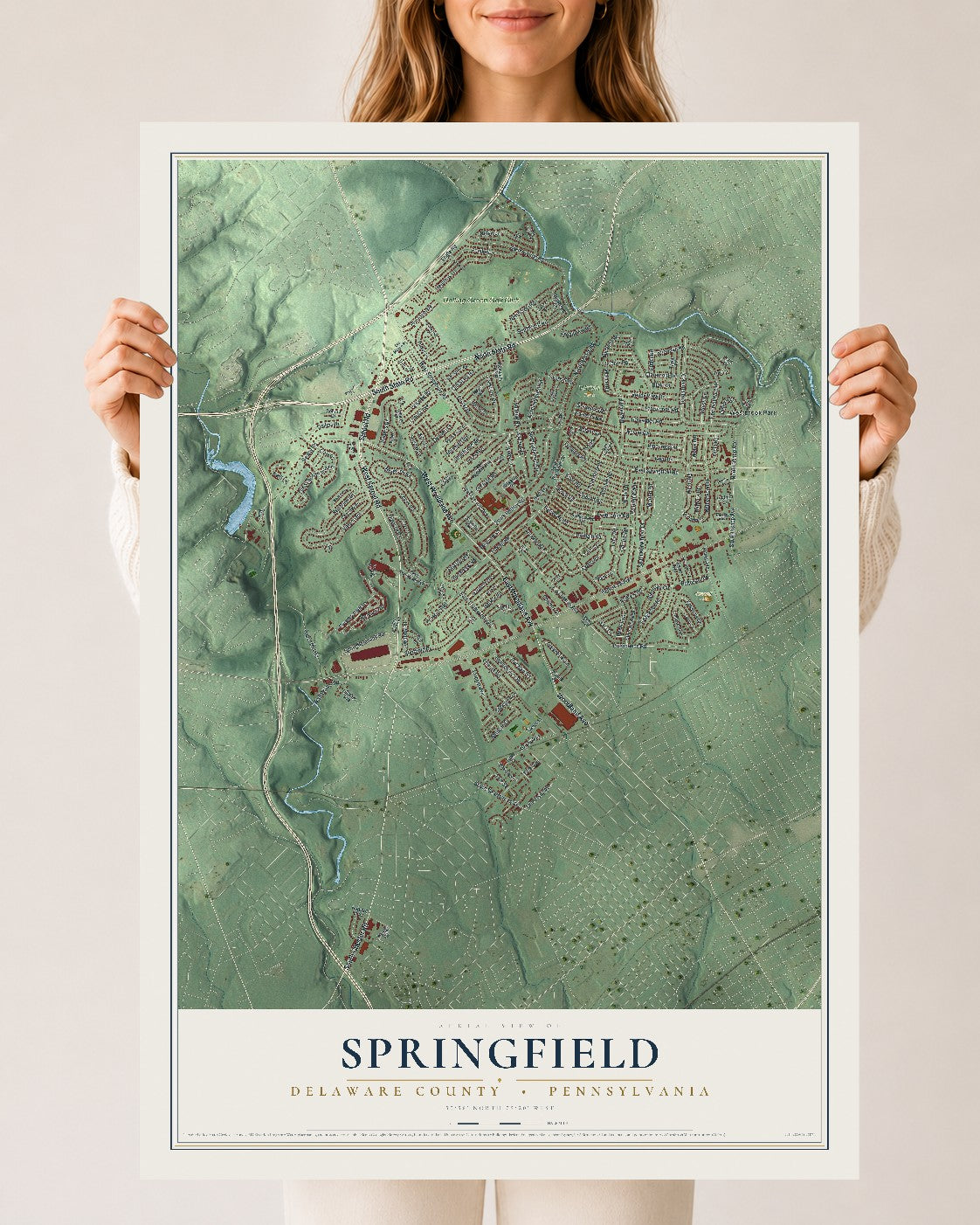 Map of Springfield, Delaware County, Pennsylvania, 24 x 36 inch unframed archival matte print