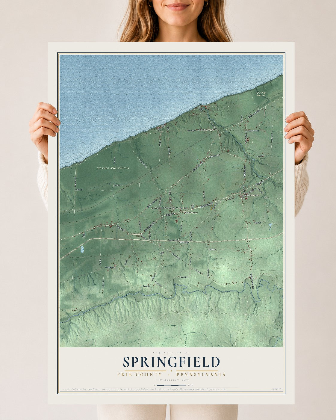 Map of Springfield, Erie County, Pennsylvania, 24 x 36 inch unframed archival matte print