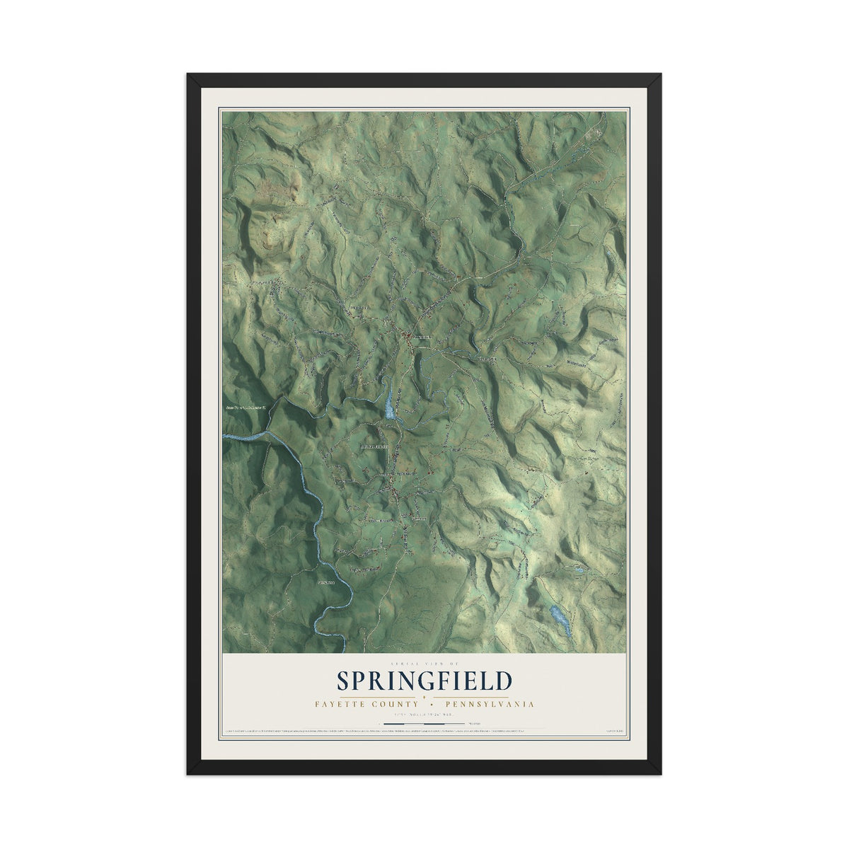 Map of Springfield, Fayette County, Pennsylvania, 12 x 18 inch print in a black wood frame