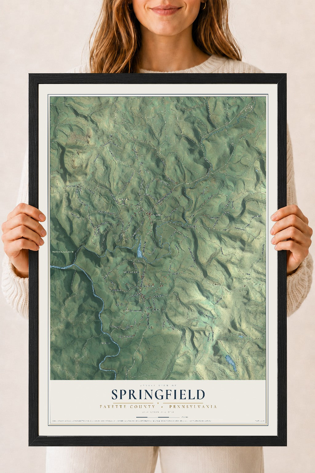 Map of Springfield, Fayette County, Pennsylvania, 18 x 24 inch print in a black wood frame