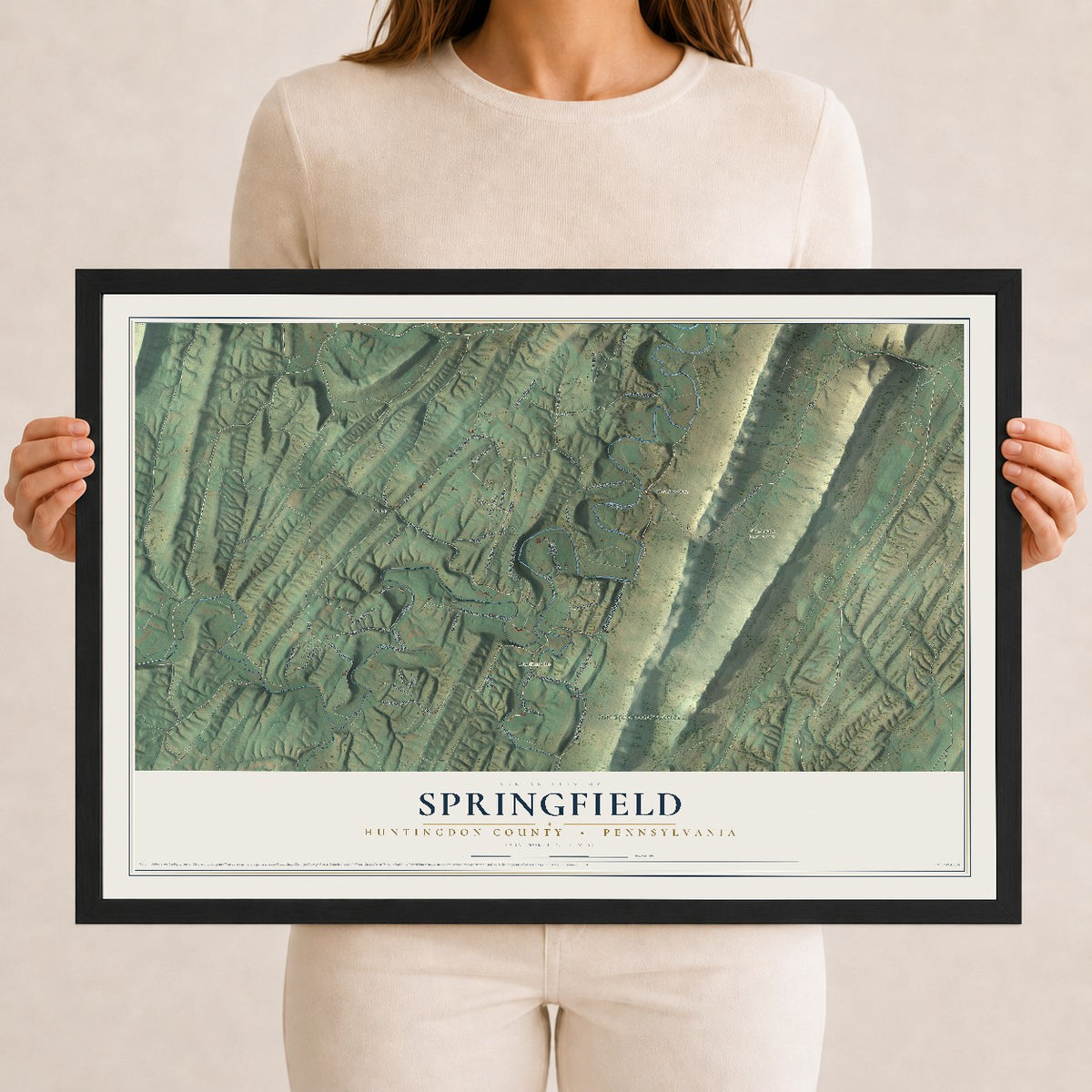 Map of Springfield, Huntingdon County, Pennsylvania, 12 x 18 inch print in a black wood frame