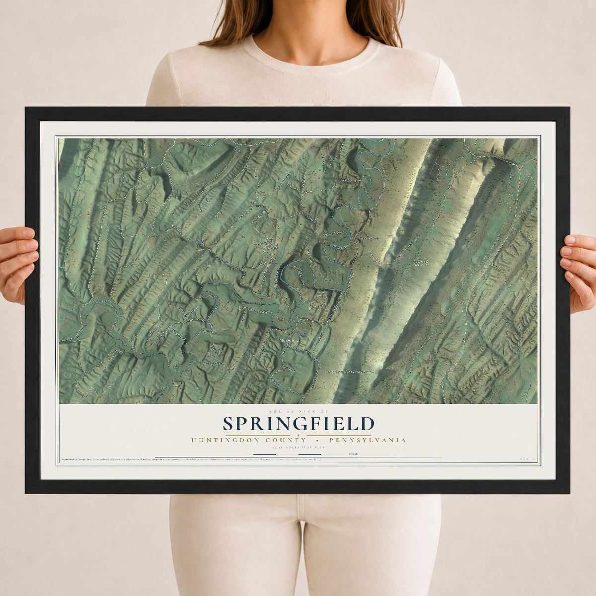 Map of Springfield, Huntingdon County, Pennsylvania, 18 x 24 inch print in a black wood frame