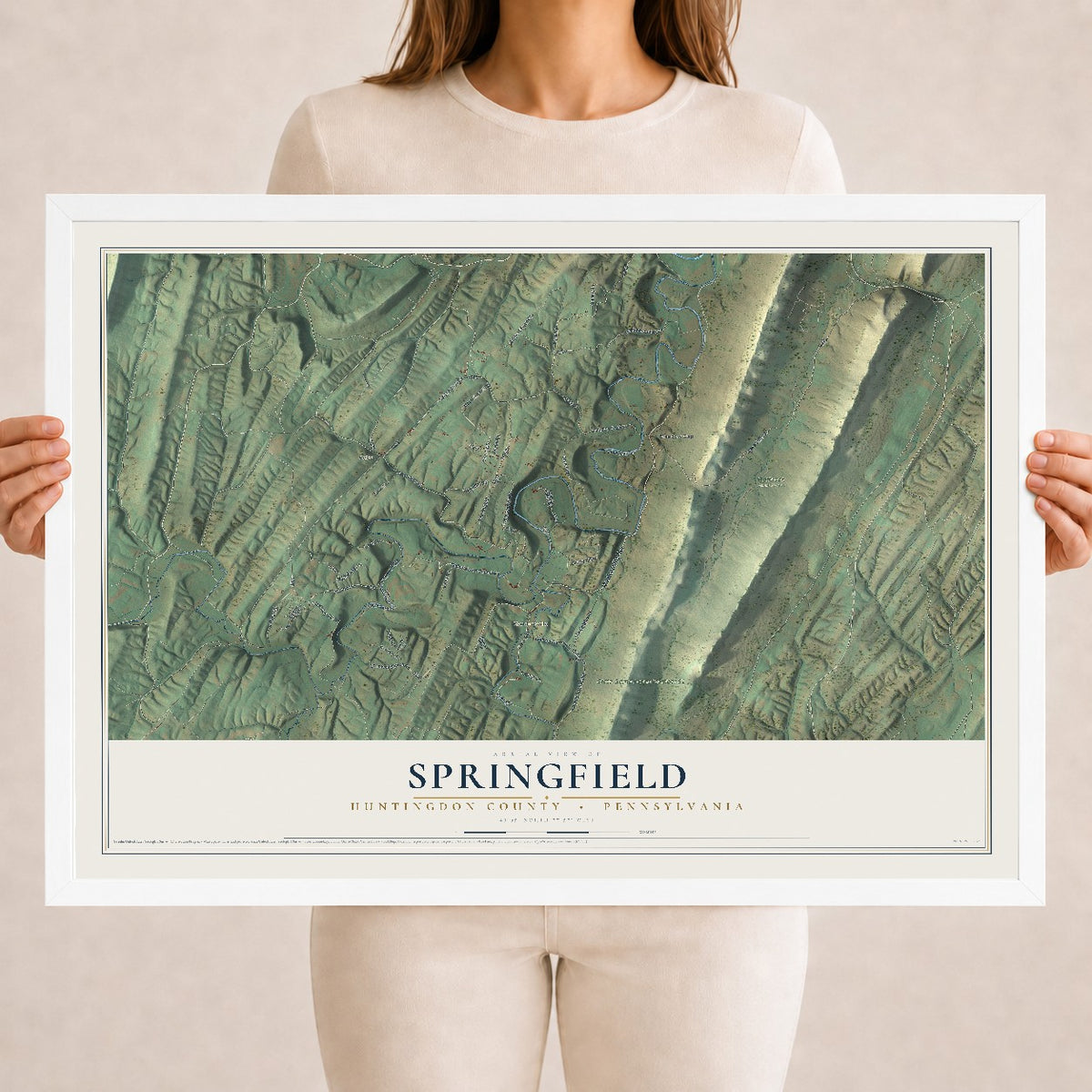 Map of Springfield, Huntingdon County, Pennsylvania, 18 x 24 inch print in a white wood frame