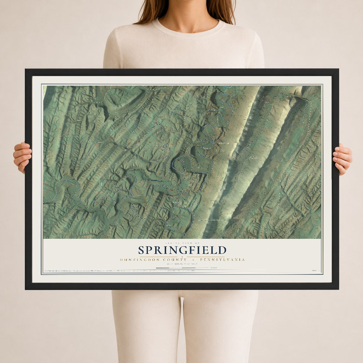 Map of Springfield, Huntingdon County, Pennsylvania, 24 x 36 inch print in a black wood frame