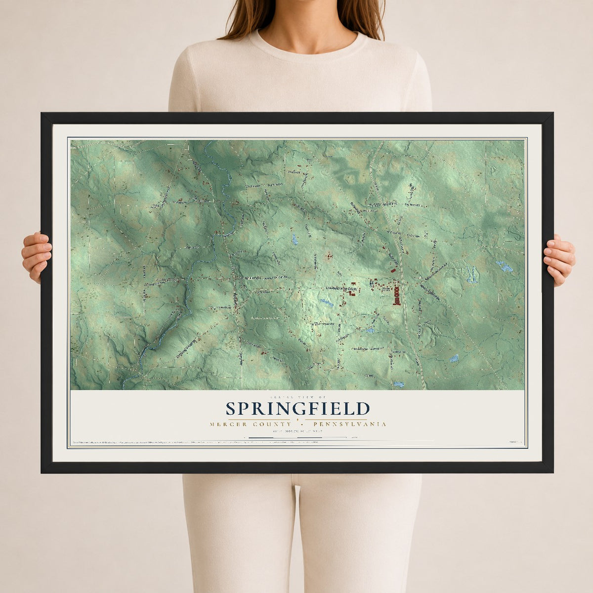 Map of Springfield, Mercer County, Pennsylvania, 24 x 36 inch print in a black wood frame