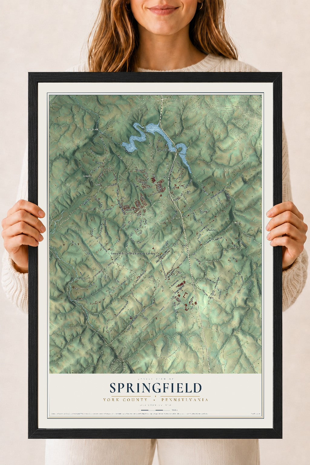 Map of Springfield, York County, Pennsylvania, 18 x 24 inch print in a black wood frame