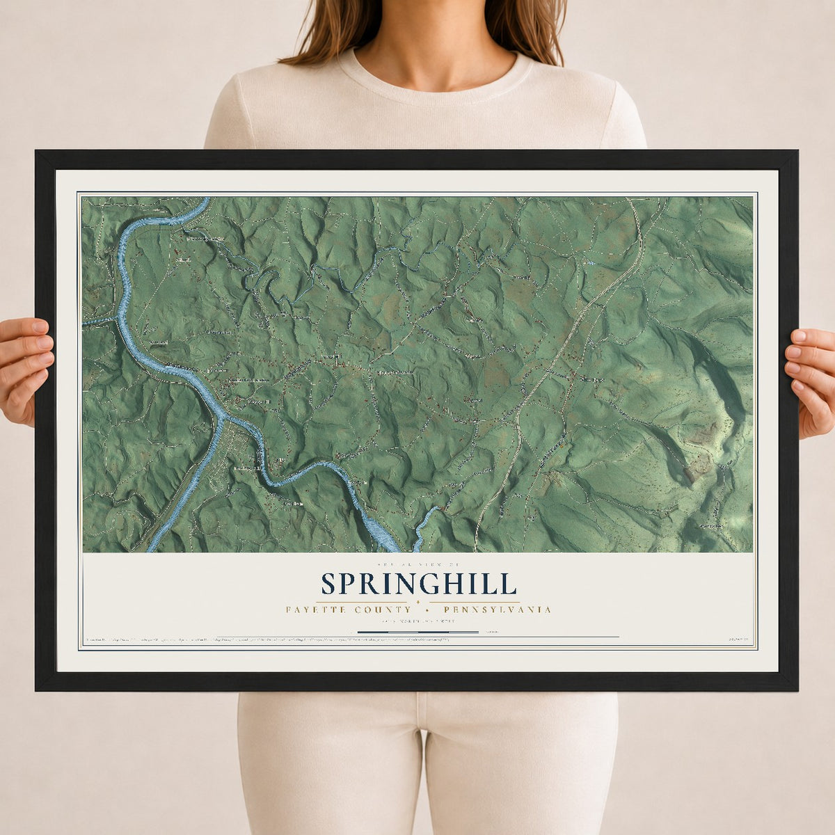 Map of Springhill, Fayette County, Pennsylvania, 18 x 24 inch print in a black wood frame