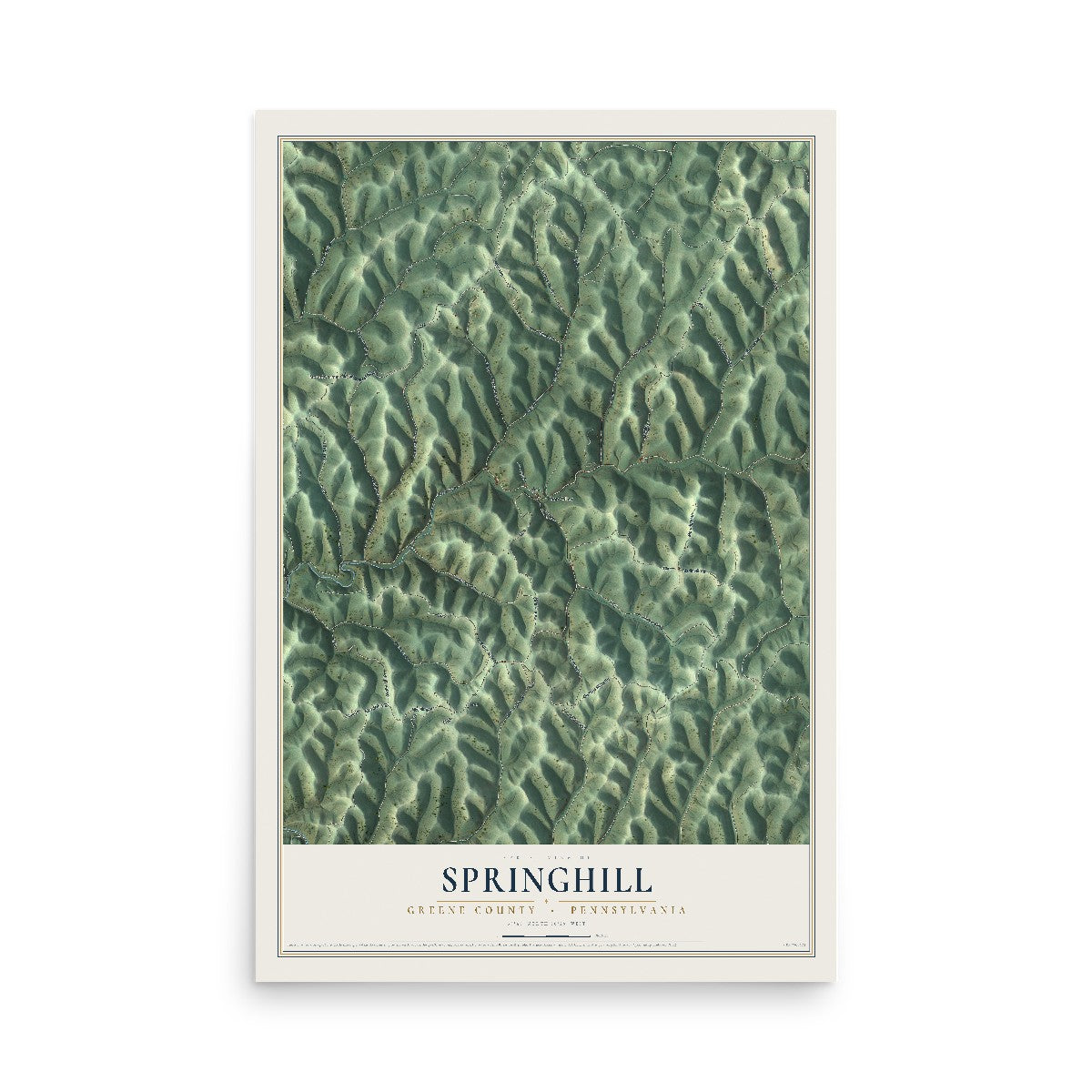Map of Springhill, Greene County, Pennsylvania, 12 x 18 inch unframed archival matte print