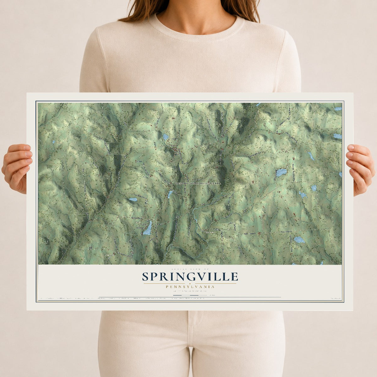 Map of Springville, Pennsylvania, 12 x 18 inch unframed archival matte print