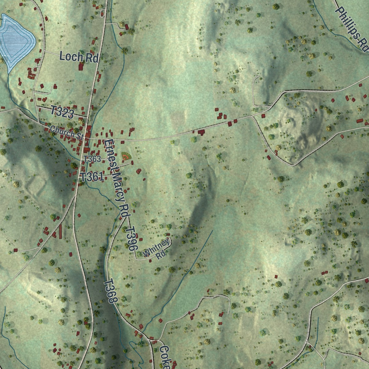 Close-up of the map of Springville, Pennsylvania print showing street and building detail