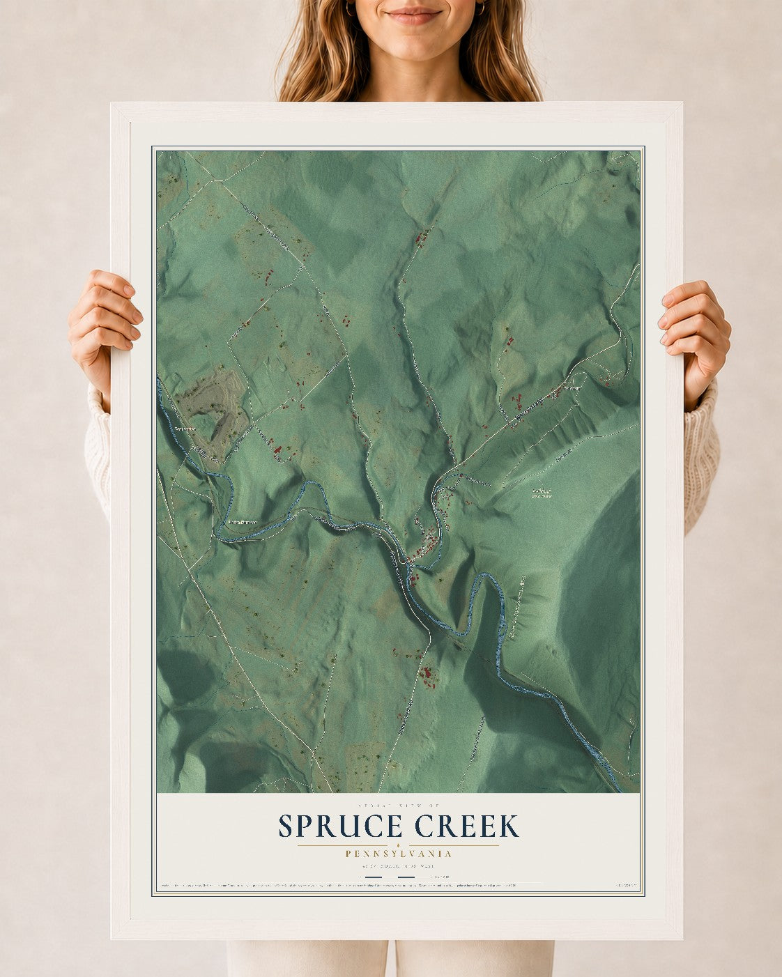 Map of Spruce Creek, Pennsylvania, 24 x 36 inch print in a white wood frame