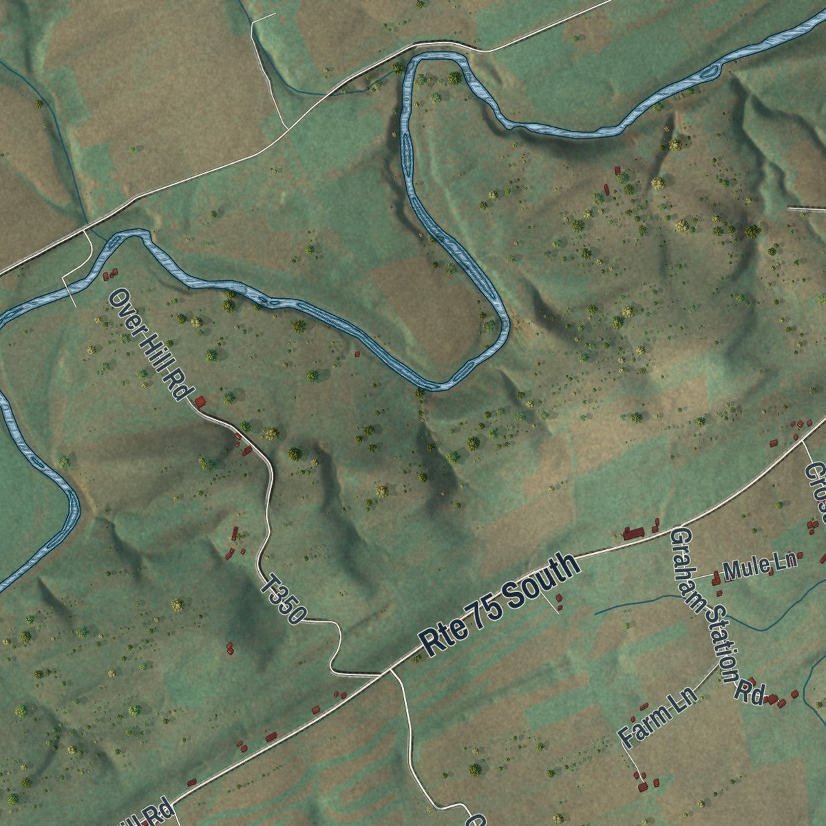 Second close-up of the map of Spruce Hill, Pennsylvania print showing more streets and buildings