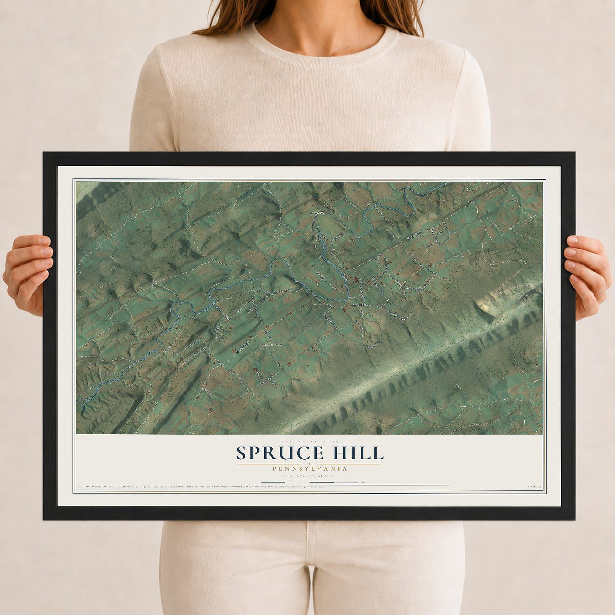 Map of Spruce Hill, Pennsylvania, 12 x 18 inch print in a black wood frame
