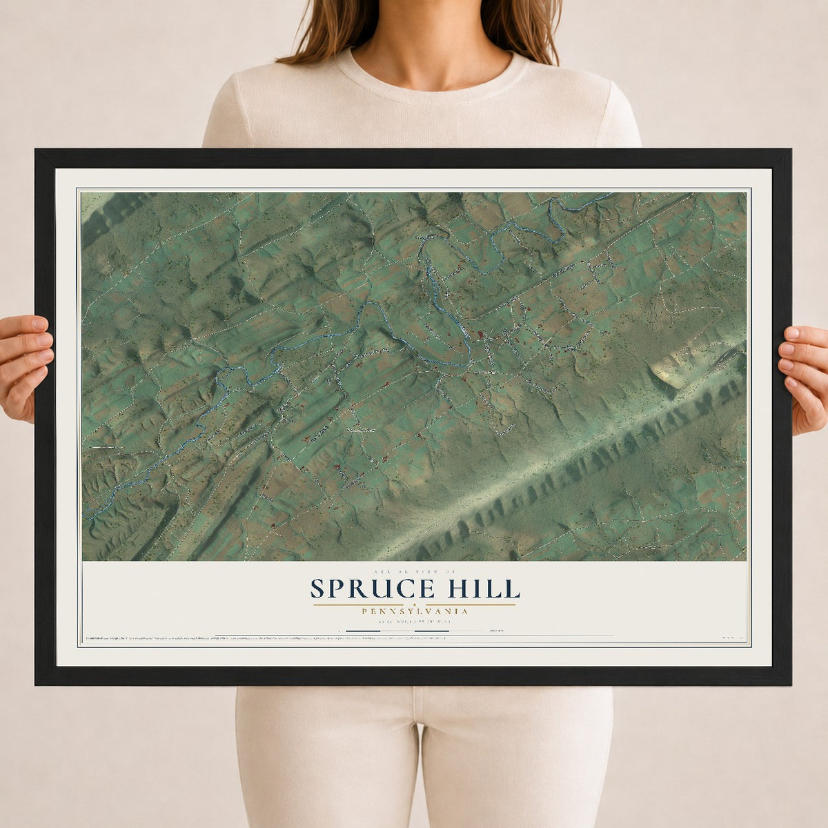 Map of Spruce Hill, Pennsylvania, 18 x 24 inch print in a black wood frame