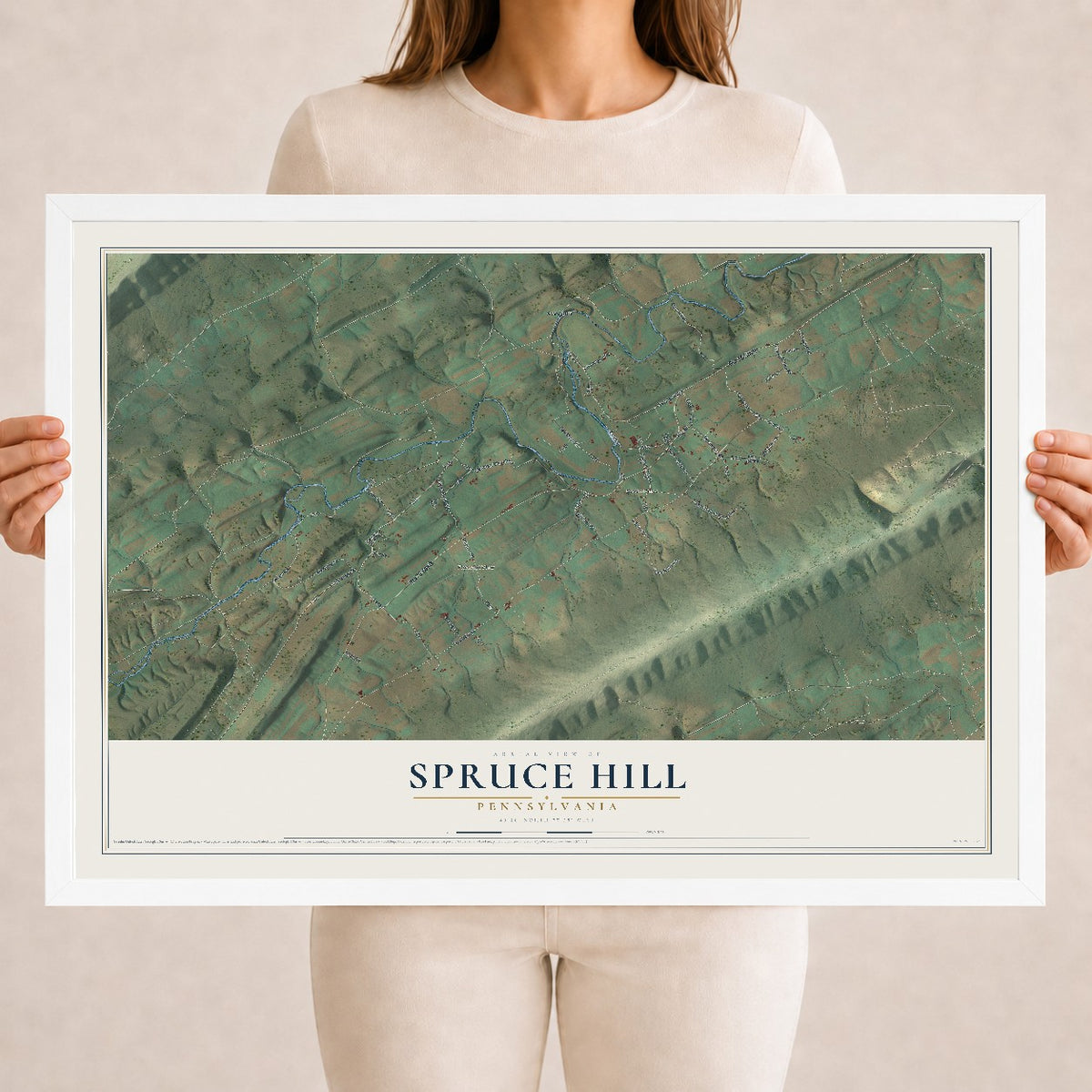 Map of Spruce Hill, Pennsylvania, 18 x 24 inch print in a white wood frame