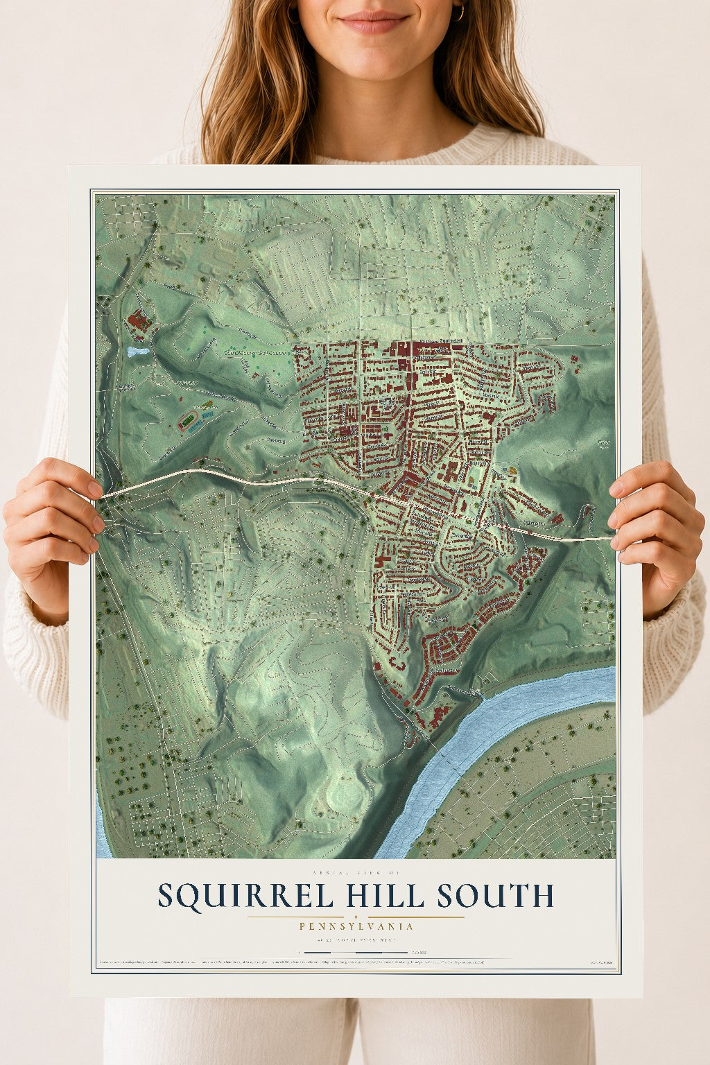 Map of Squirrel Hill South, Pennsylvania, 18 x 24 inch unframed archival matte print