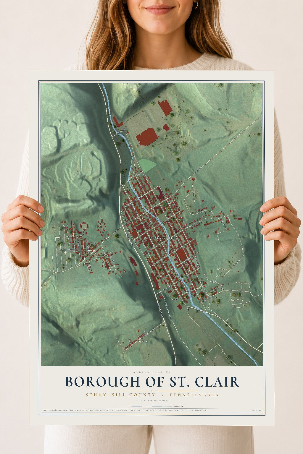 Map of the Borough of St. Clair, Schuylkill County, Pennsylvania, 18 x 24 inch unframed archival matte print