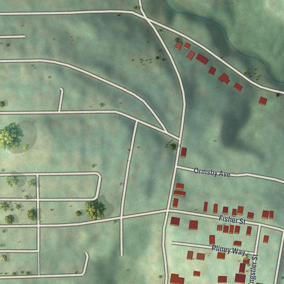 Second close-up of the map of St. Clair, Pennsylvania print showing more streets and buildings