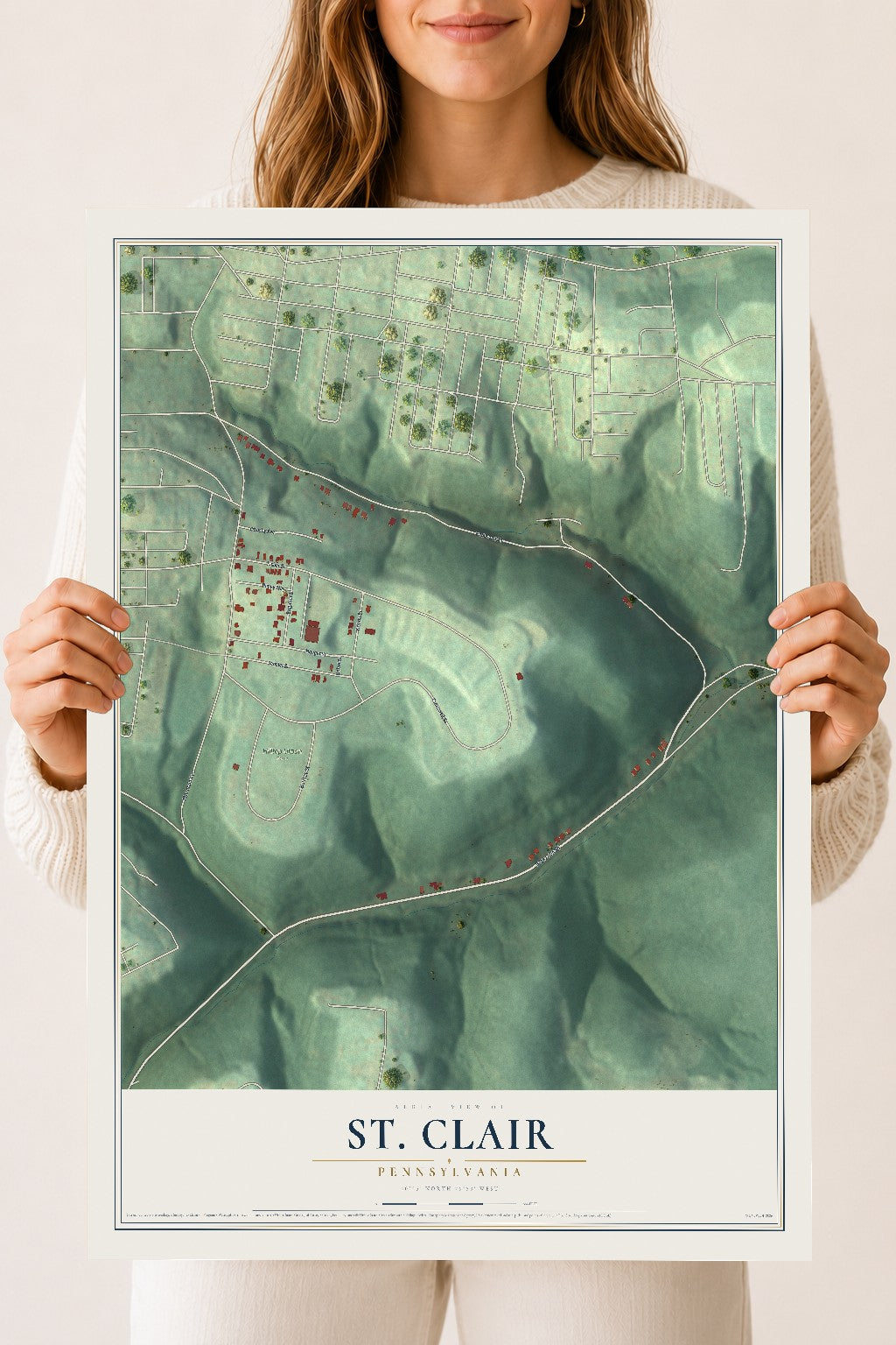 Map of St. Clair, Pennsylvania, 18 x 24 inch unframed archival matte print