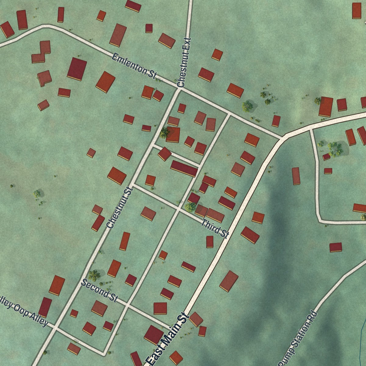Second close-up of the map of St. Petersburg, Pennsylvania print showing more streets and buildings