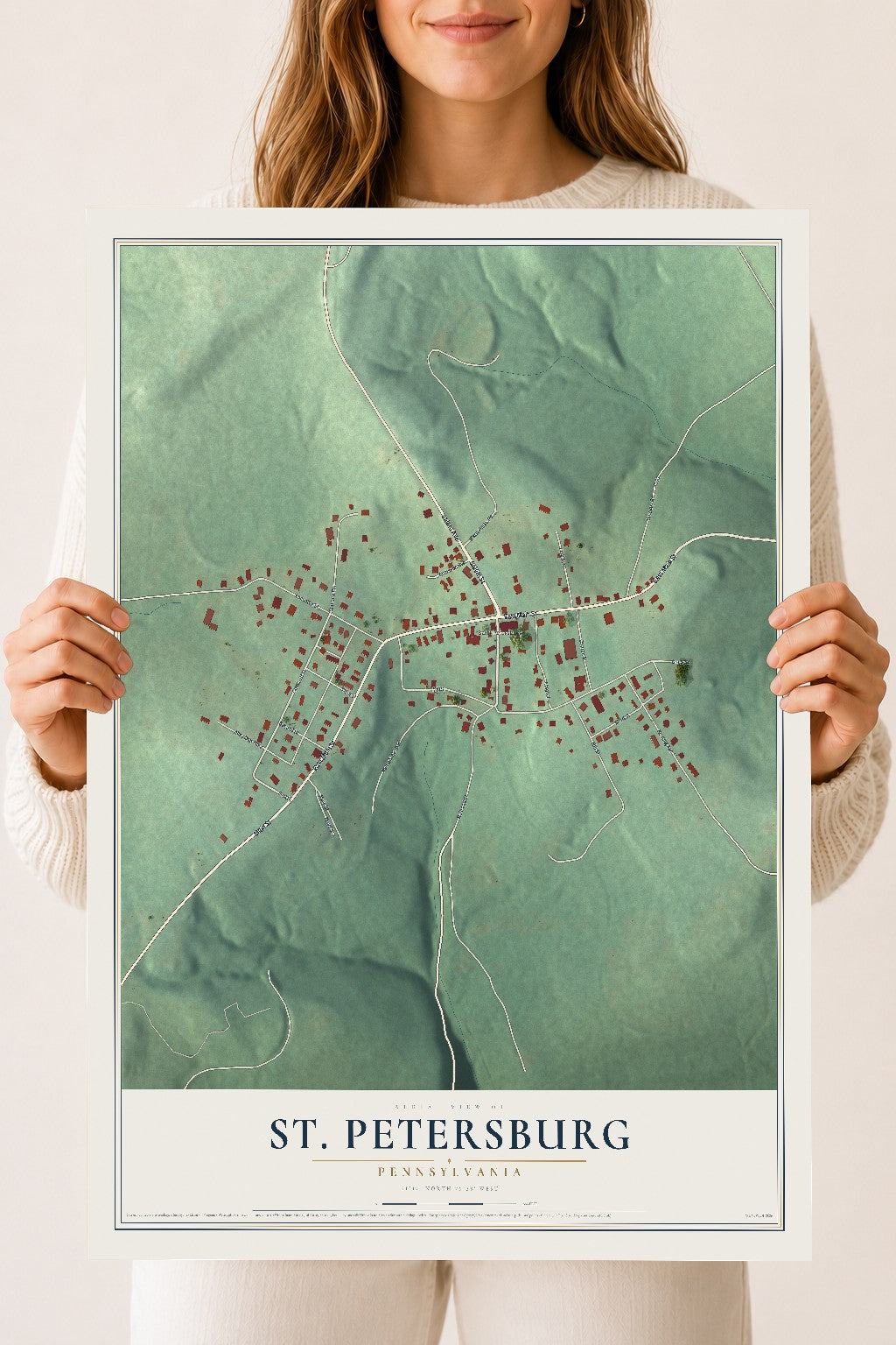 Map of St. Petersburg, Pennsylvania, 18 x 24 inch unframed archival matte print