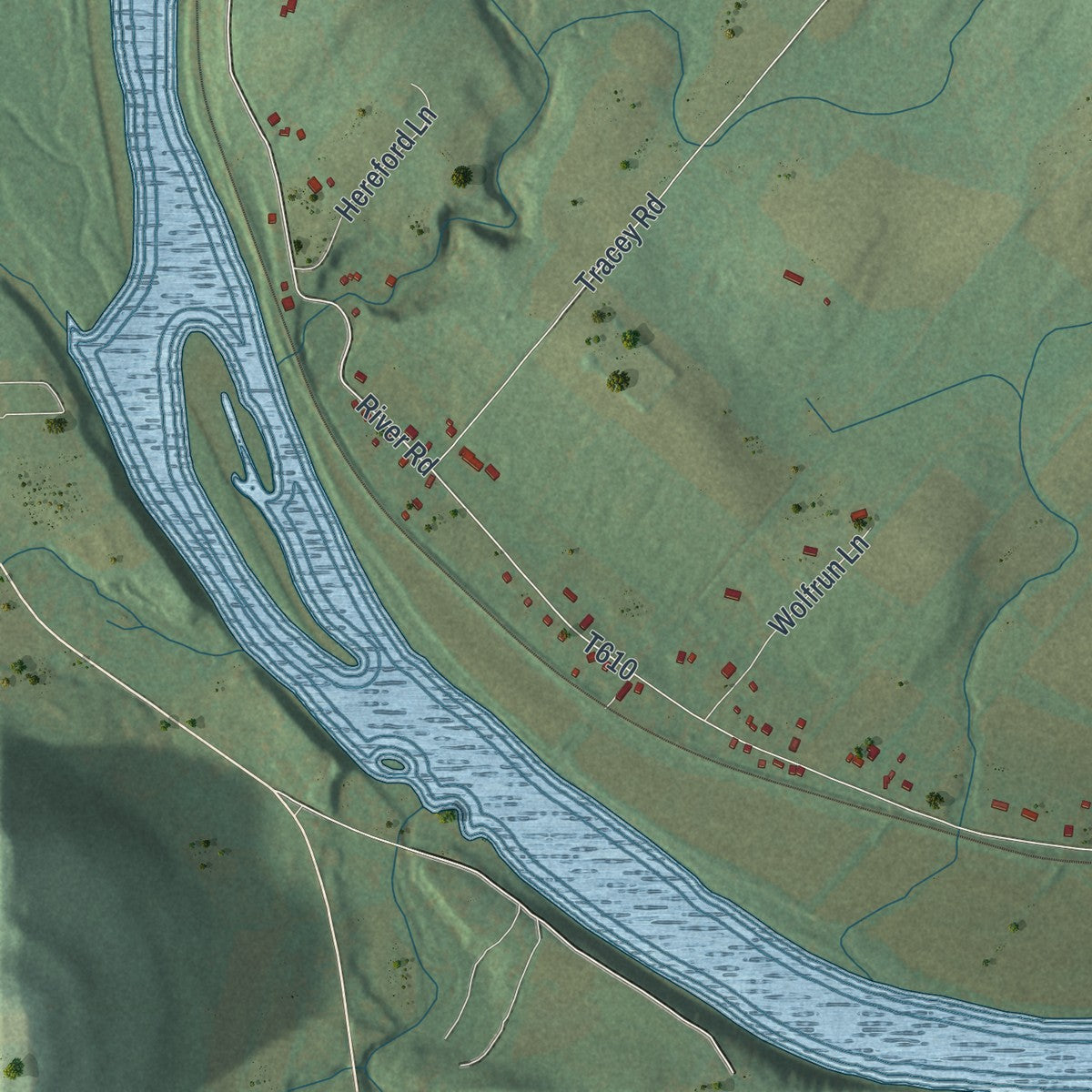 Second close-up of the map of Standing Stone, Pennsylvania print showing more streets and buildings