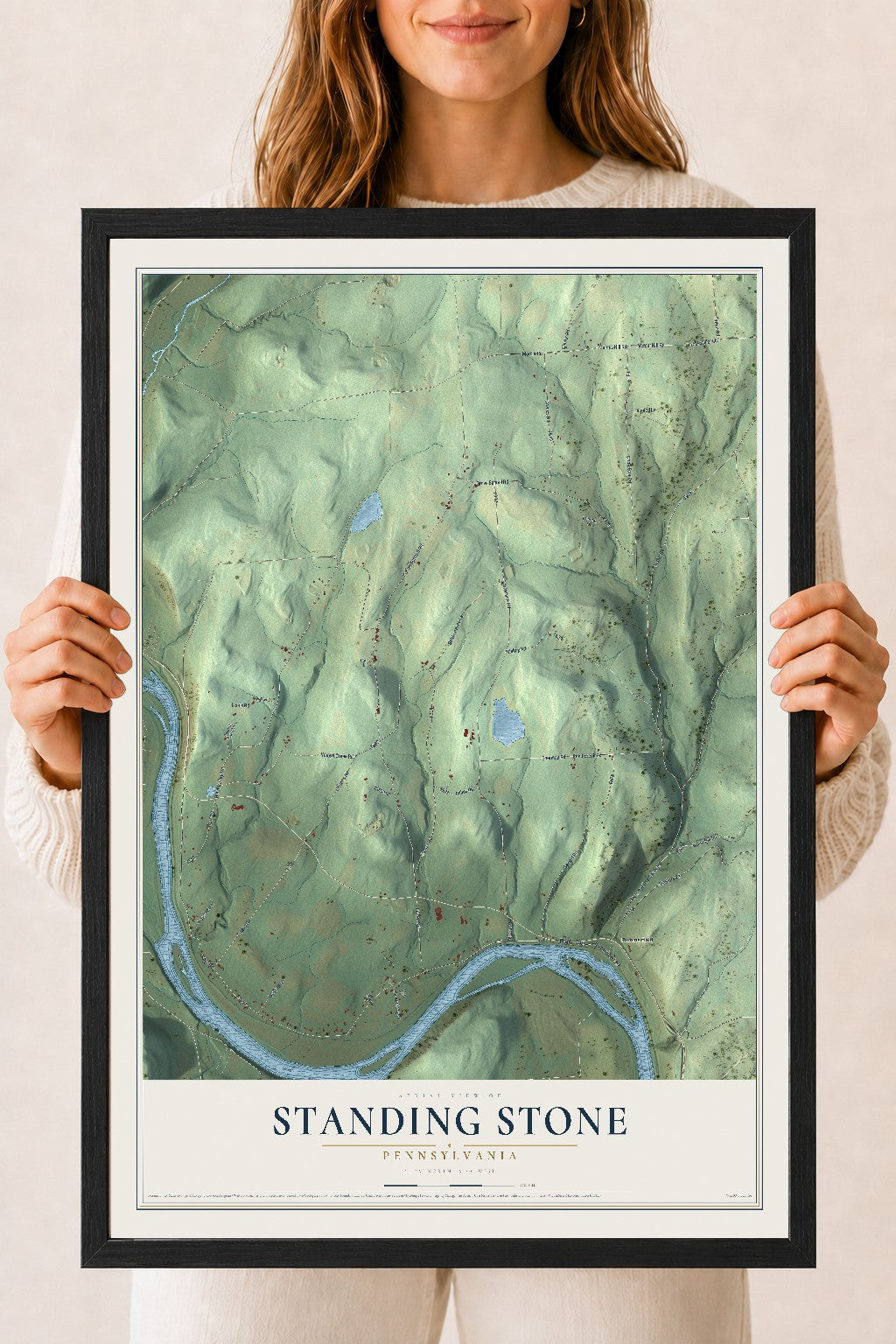 Map of Standing Stone, Pennsylvania, 18 x 24 inch print in a black wood frame