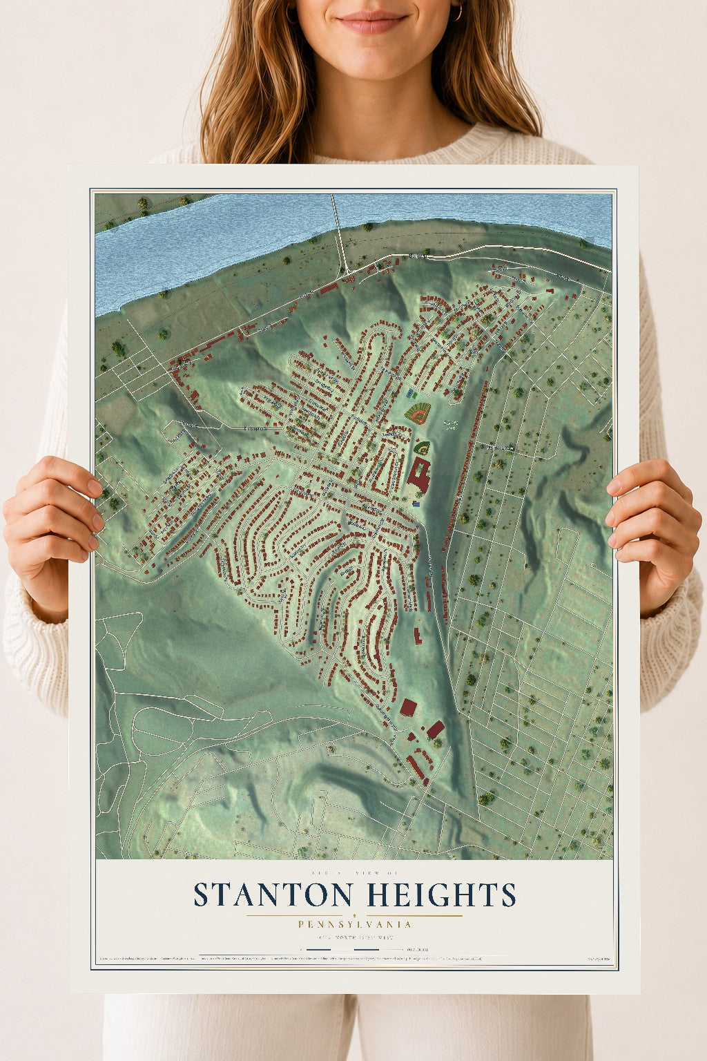 Map of Stanton Heights, Pennsylvania, 18 x 24 inch unframed archival matte print