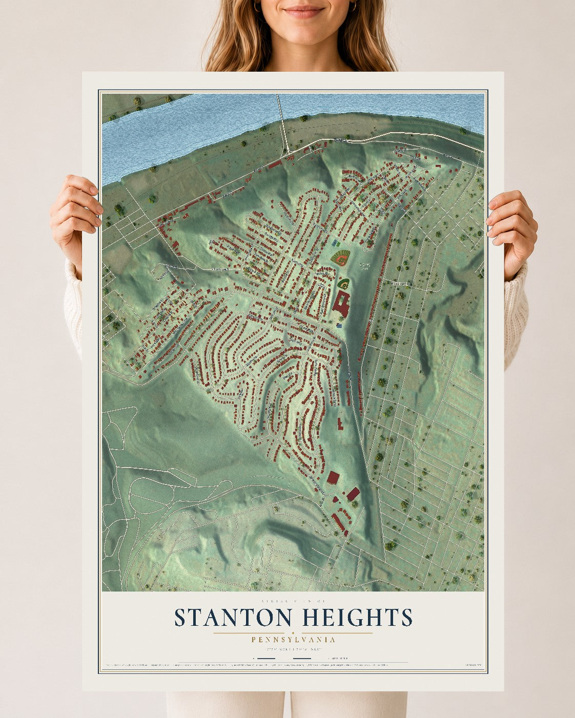 Map of Stanton Heights, Pennsylvania, 24 x 36 inch unframed archival matte print