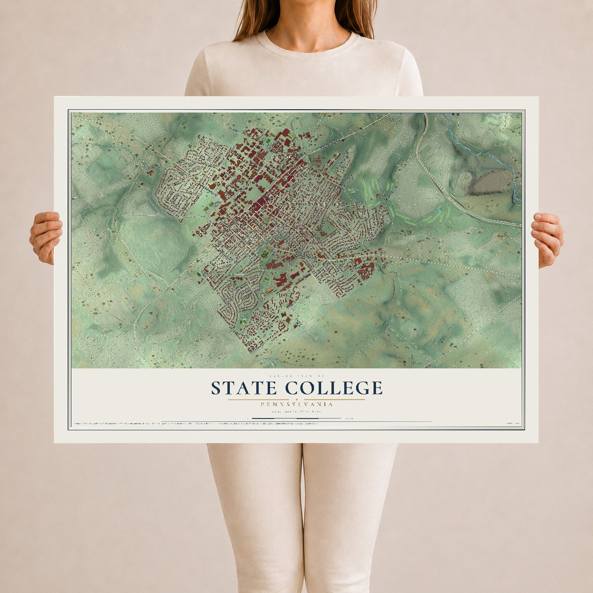 Map of State College, Pennsylvania, 24 x 36 inch unframed archival matte print