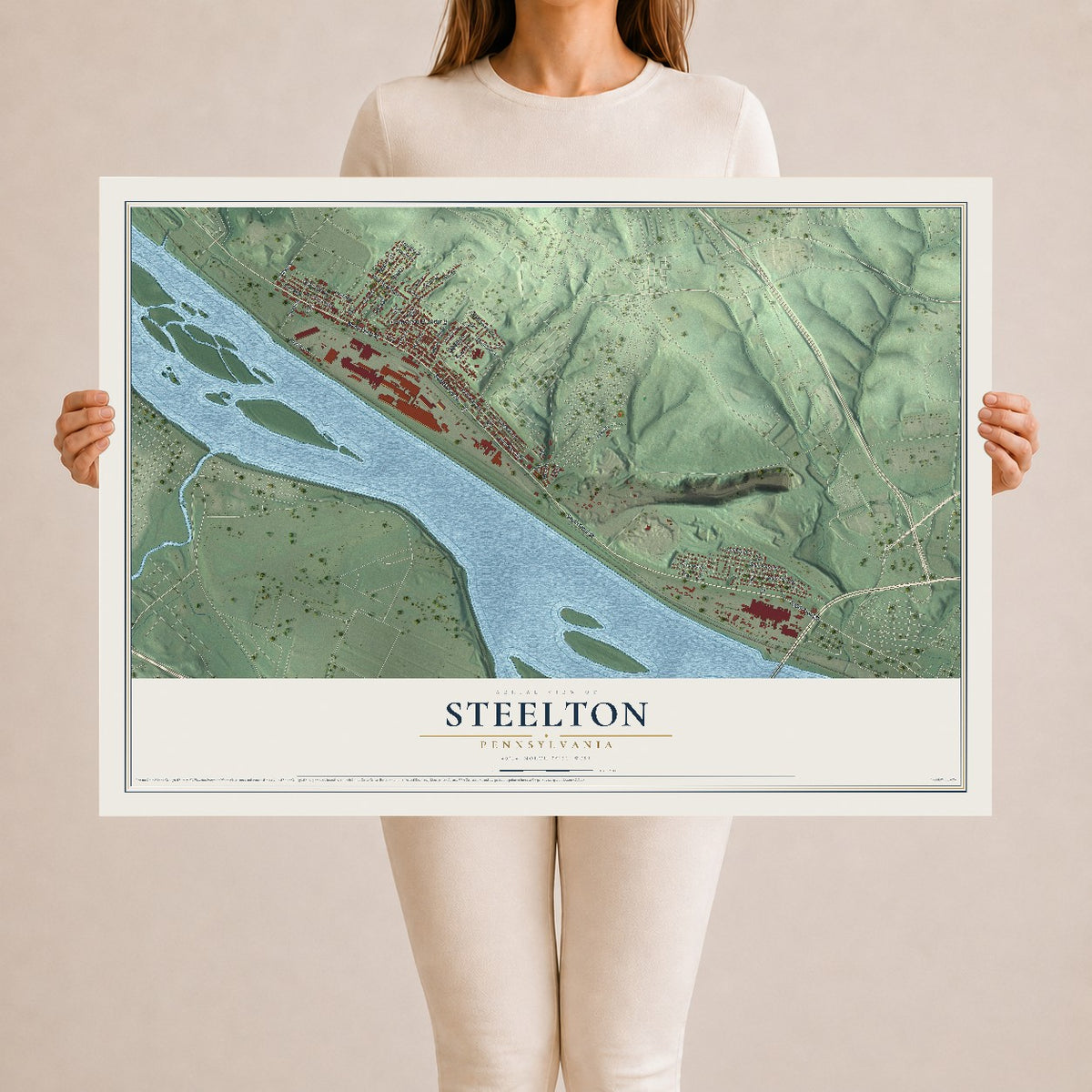 Map of Steelton, Pennsylvania, 24 x 36 inch unframed archival matte print