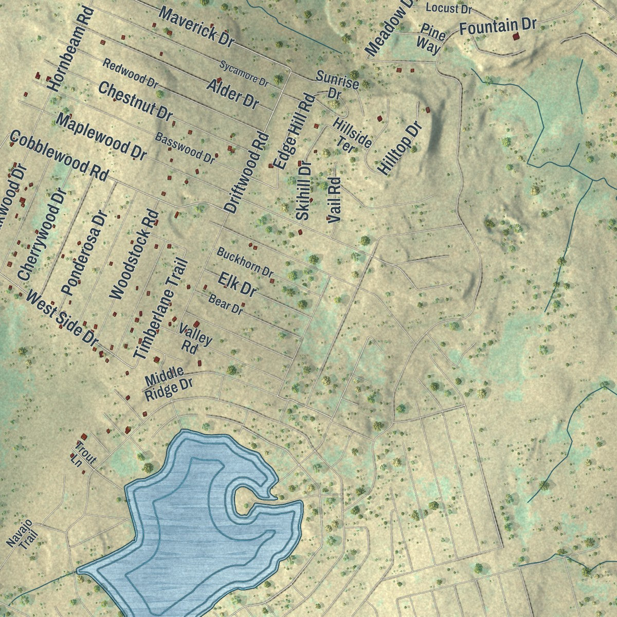 Close-up of the map of Sterling, Pennsylvania print showing street and building detail