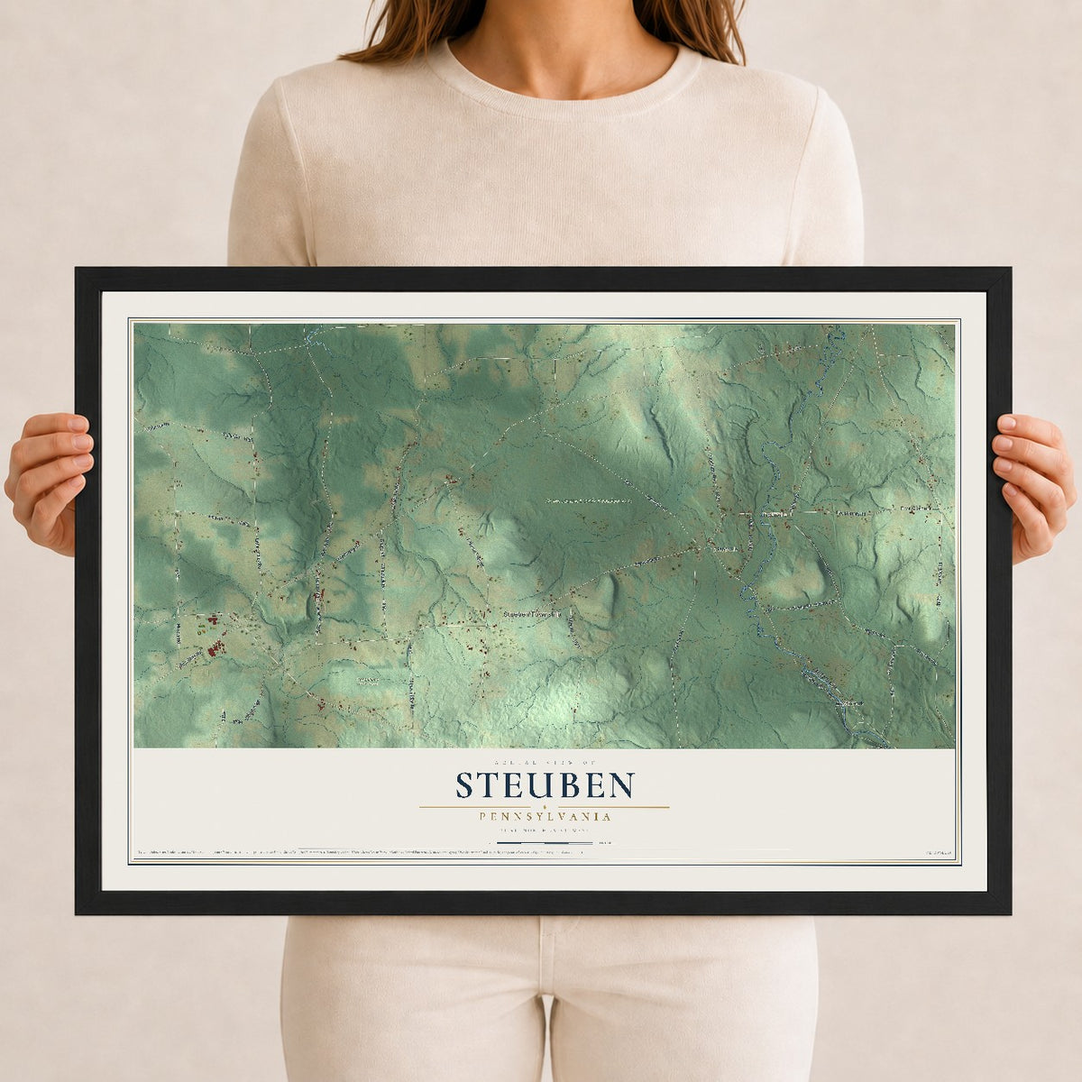Map of Steuben, Pennsylvania, 12 x 18 inch print in a black wood frame
