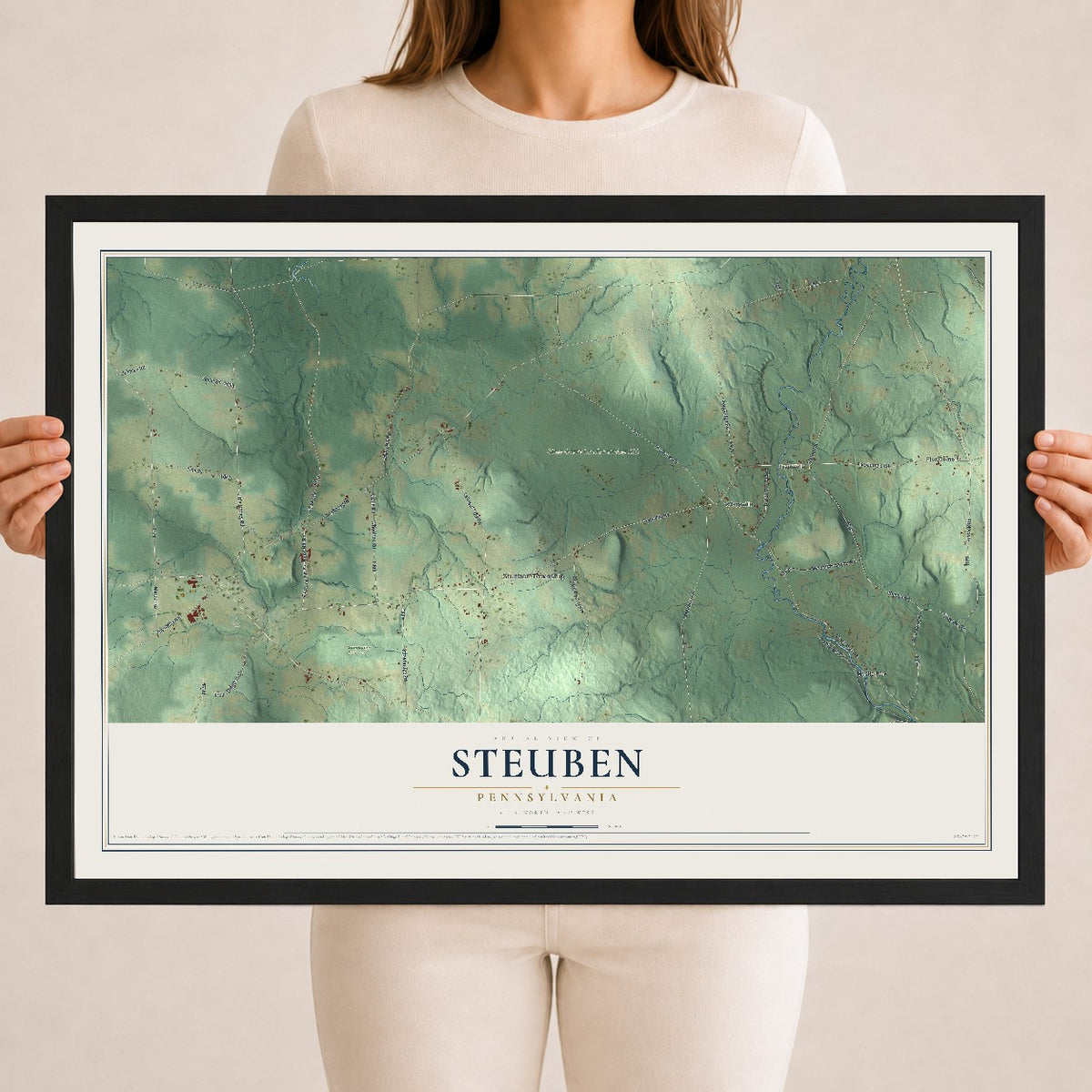 Map of Steuben, Pennsylvania, 18 x 24 inch print in a black wood frame